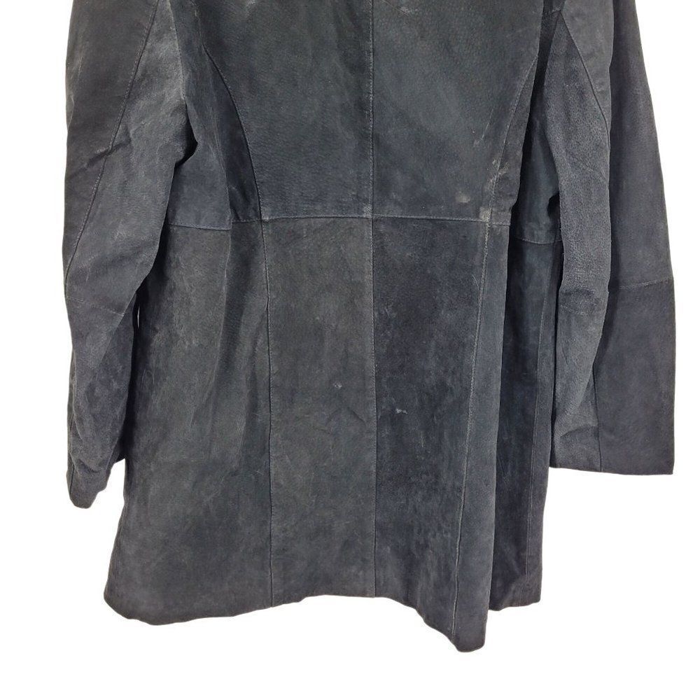 Vintage 80s Leather Jacket XL Black Suede Leather Long Tie‎ Unisex Boho Cosplay - Picture 10 of 11